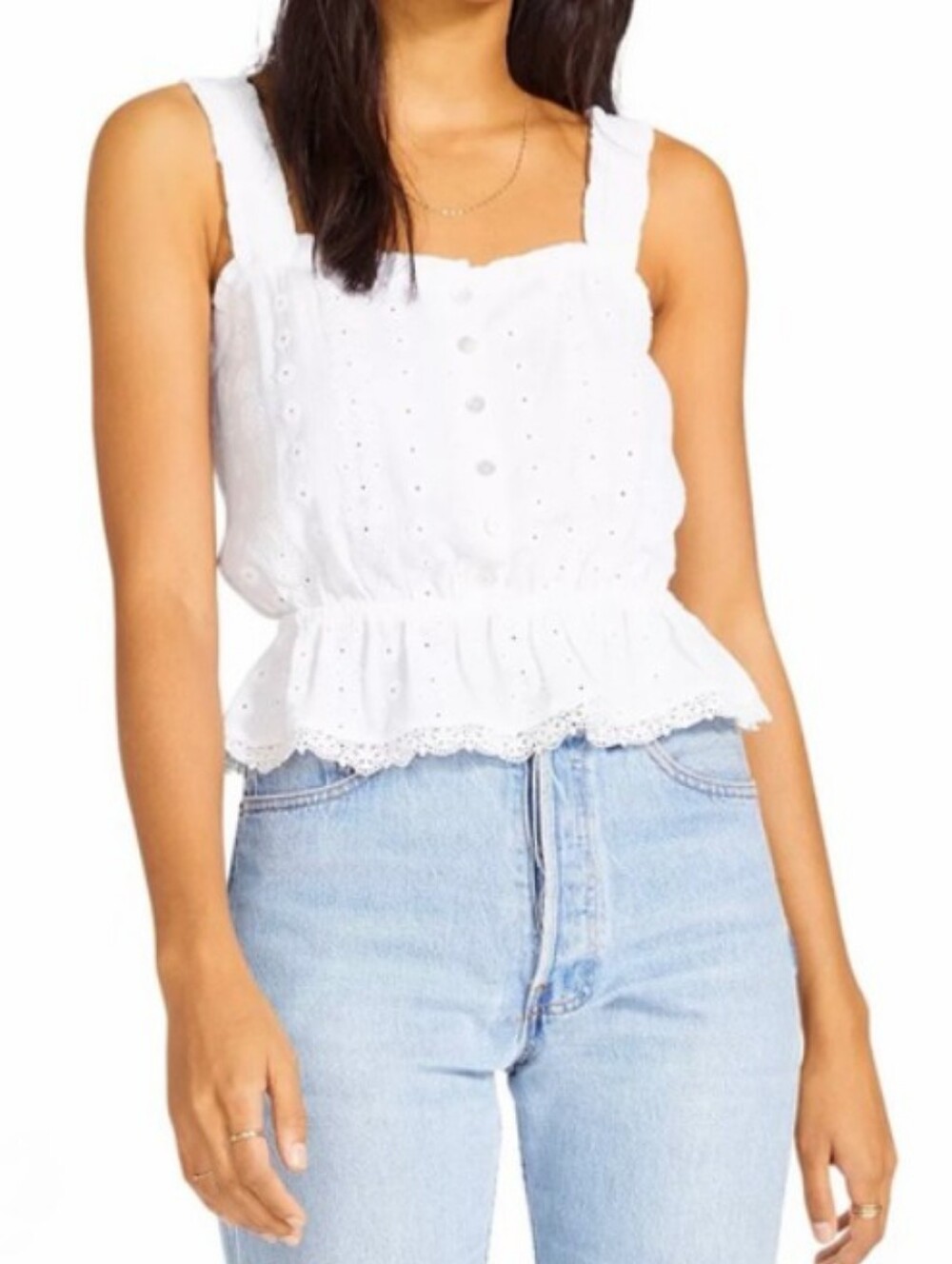 BB Dakota by Steve Madden White Eyelet Button-Front Camisole